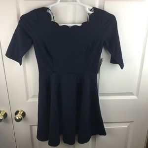 Lulus Tip The Scallops Blue Dress Small 3/4 Sleeve
